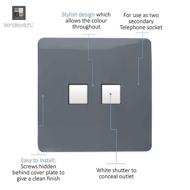 Load image into Gallery viewer, Trendi Switch ART-TLP+PCWG, Artistic Modern RJ11 Telephone &amp; PC Ethernet Warm Grey Finish, BRITISH MADE, (35mm Back Box Required), 5yrs Warranty - 54231
