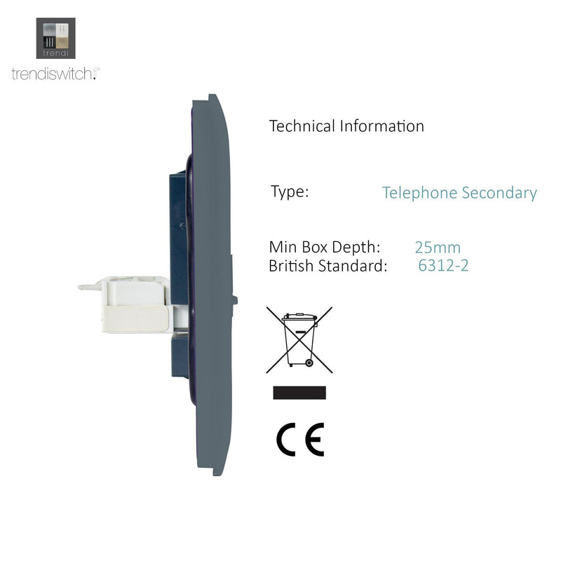 Load image into Gallery viewer, Trendi Switch ART-2TLPWG, Artistic Modern Twin RJ11 Telephone Warm Grey Finish, BRITISH MADE, (35mm Back Box Required), 5yrs Warranty - 53667
