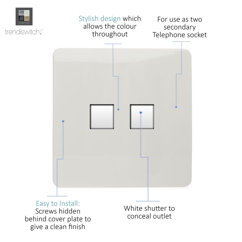 Load image into Gallery viewer, Trendi Switch ART-2PCWH, Artistic Modern Twin PC Ethernet Cat 5&amp;6 Data Outlet Gloss White Finish, BRITISH MADE, (35mm Back Box Required), 5yrs Warranty - 43841
