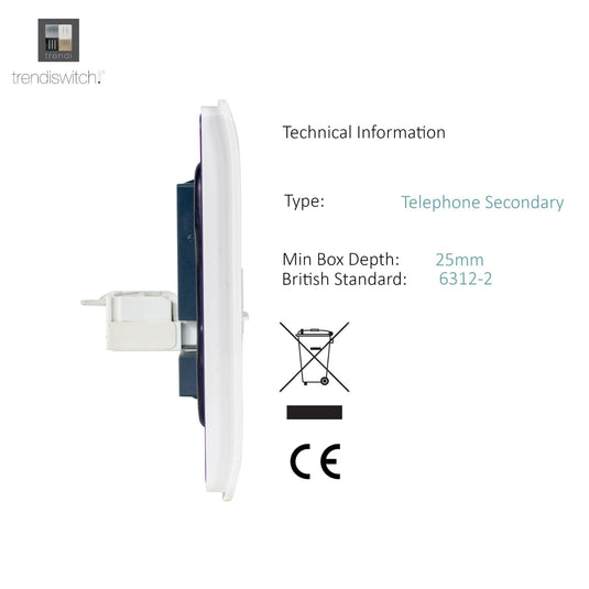 Trendi Switch ART-TLP+PCWH, Artistic Modern RJ11 Telephone & PC Ethernet Gloss White Finish, BRITISH MADE, (35mm Back Box Required), 5yrs Warranty - 43935