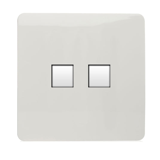 Trendi Switch ART-2PCWH, Artistic Modern Twin PC Ethernet Cat 5&6 Data Outlet Gloss White Finish, BRITISH MADE, (35mm Back Box Required), 5yrs Warranty - 43841