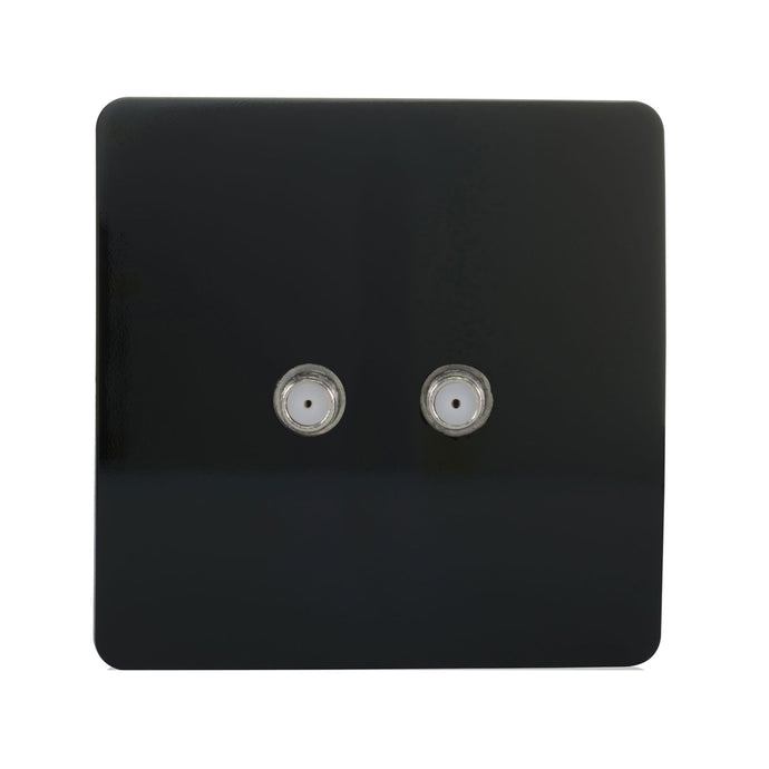 Trendi Switch ART-2SATBK, Artistic Modern 2 Gang Male F-Type Satellite Television Socket Piano Black, (25mm Back Box Required), 5yrs Warranty - 53627