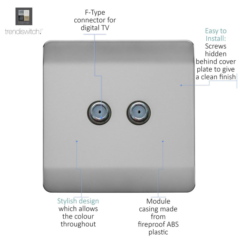 Load image into Gallery viewer, Trendi Switch ART-2SATBS, Artistic Modern 2 Gang Male F-Type Satellite Television Socket Brushed Steel, (25mm Back Box Required), 5yrs Warranty - 53628
