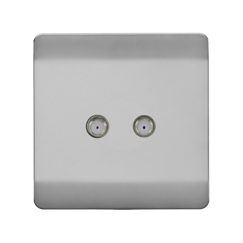 Load image into Gallery viewer, Trendi Switch ART-2SATBS, Artistic Modern 2 Gang Male F-Type Satellite Television Socket Brushed Steel, (25mm Back Box Required), 5yrs Warranty - 53628
