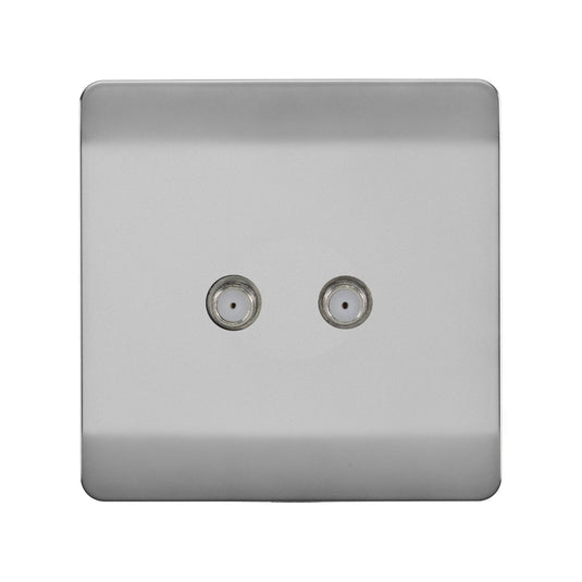 Trendi Switch ART-2SATBS, Artistic Modern 2 Gang Male F-Type Satellite Television Socket Brushed Steel, (25mm Back Box Required), 5yrs Warranty - 53628