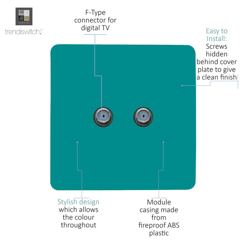 Load image into Gallery viewer, Trendi Switch ART-2SATBT, Artistic Modern 2 Gang Male F-Type Satellite Television Socket Bright Teal, (25mm Back Box Required), 5yrs Warranty - 53629
