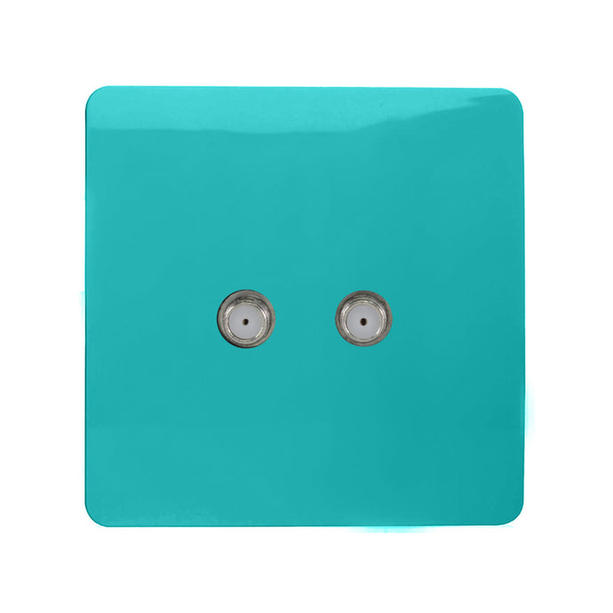 Trendi Switch ART-2SATBT, Artistic Modern 2 Gang Male F-Type Satellite Television Socket Bright Teal, (25mm Back Box Required), 5yrs Warranty - 53629