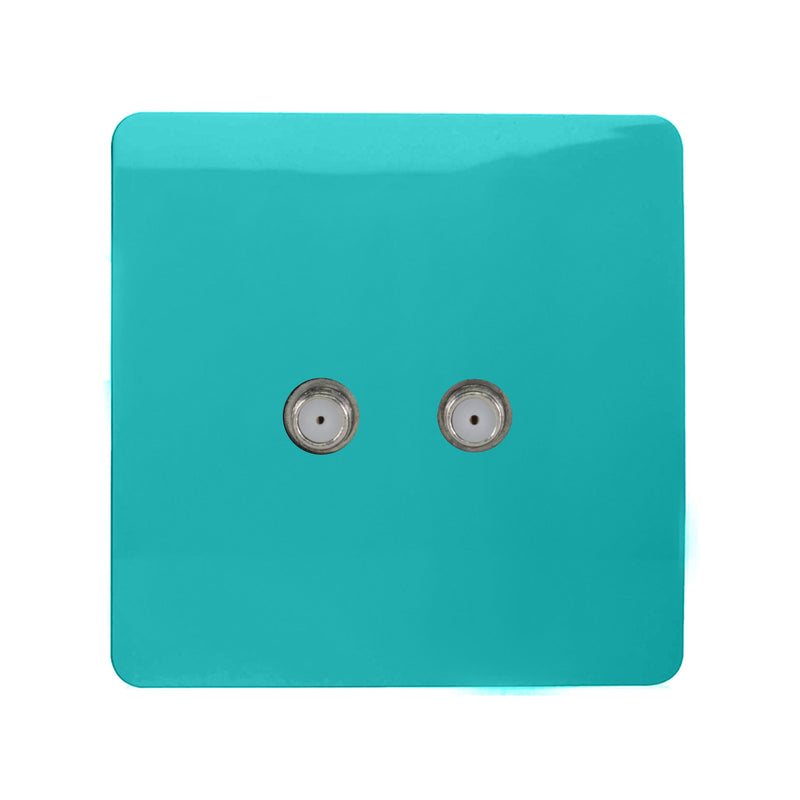 Load image into Gallery viewer, Trendi Switch ART-2SATBT, Artistic Modern 2 Gang Male F-Type Satellite Television Socket Bright Teal, (25mm Back Box Required), 5yrs Warranty - 53629
