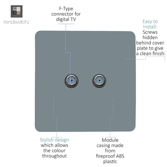 Trendi Switch ART-2SATCG, Artistic Modern 2 Gang Male F-Type Satellite Television Socket Cool Grey, (25mm Back Box Required), 5yrs Warranty - 53630