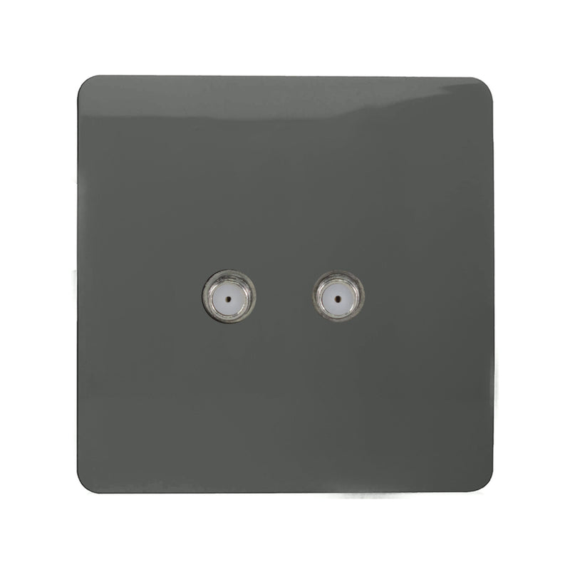 Load image into Gallery viewer, Trendi Switch ART-2SATCH, Artistic Modern 2 Gang Male F-Type Satellite Television Socket Charcoal, (25mm Back Box Required), 5yrs Warranty - 53631
