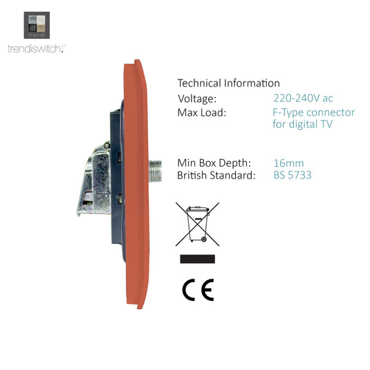 Trendi Switch ART-2SATCPR, Artistic Modern 2 Gang Male F-Type Satellite Television Socket Copper, (25mm Back Box Required), 5yrs Warranty - 53632