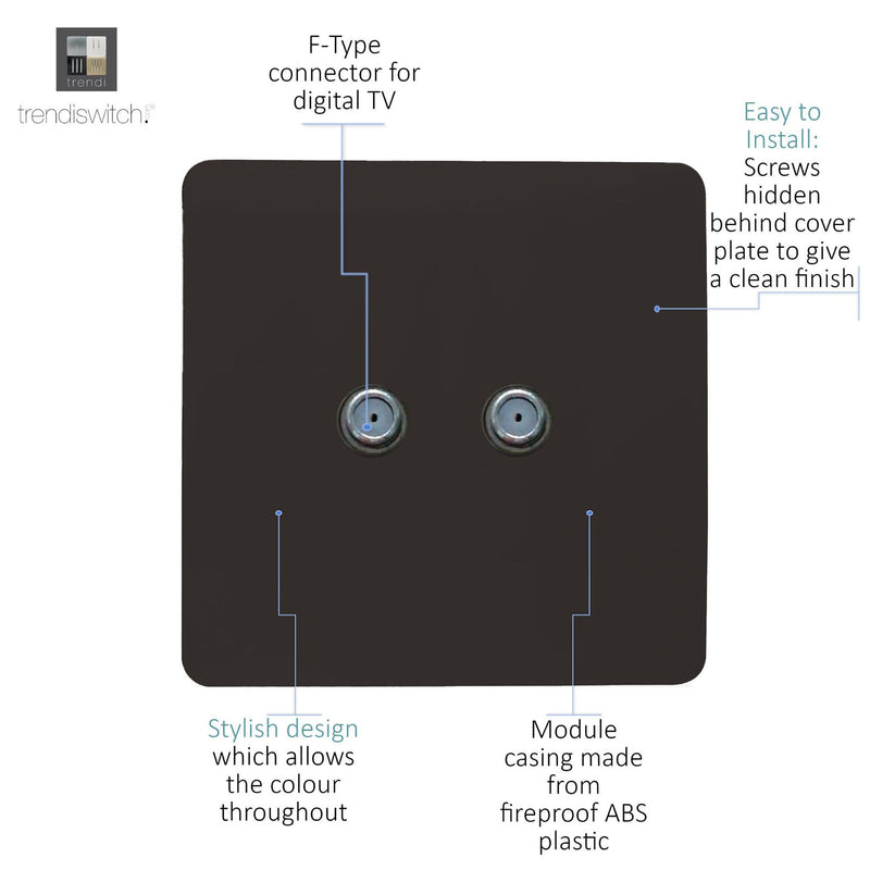 Load image into Gallery viewer, Trendi Switch ART-2SATDB, Artistic Modern 2 Gang Male F-Type Satellite Television Socket Dark Brown, (25mm Back Box Required), 5yrs Warranty - 53633
