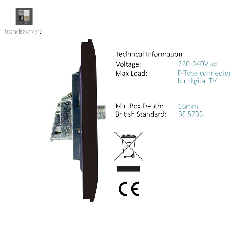 Load image into Gallery viewer, Trendi Switch ART-2SATDB, Artistic Modern 2 Gang Male F-Type Satellite Television Socket Dark Brown, (25mm Back Box Required), 5yrs Warranty - 53633
