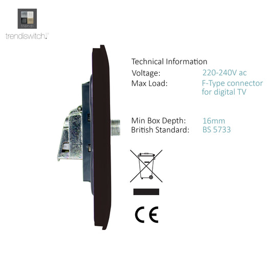 Trendi Switch ART-2SATDB, Artistic Modern 2 Gang Male F-Type Satellite Television Socket Dark Brown, (25mm Back Box Required), 5yrs Warranty - 53633