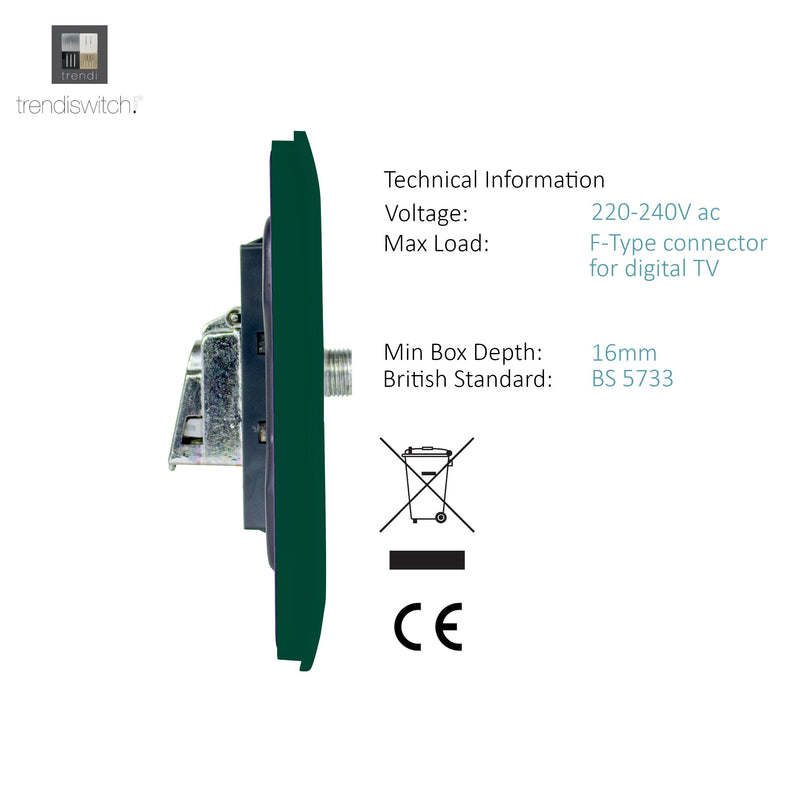 Load image into Gallery viewer, Trendi Switch ART-2SATDG, Artistic Modern 2 Gang Male F-Type Satellite Television Socket Dark Green, (25mm Back Box Required), 5yrs Warranty - 53634
