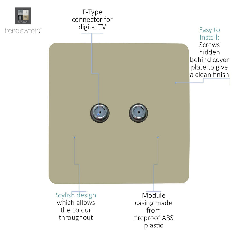 Load image into Gallery viewer, Trendi Switch ART-2SATGO, Artistic Modern 2 Gang Male F-Type Satellite Television Socket Champagne Gold, (25mm Back Box Required), 5yrs Warranty - 53635
