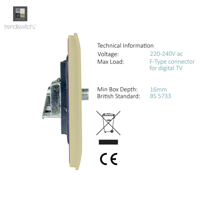 Load image into Gallery viewer, Trendi Switch ART-2SATGO, Artistic Modern 2 Gang Male F-Type Satellite Television Socket Champagne Gold, (25mm Back Box Required), 5yrs Warranty - 53635
