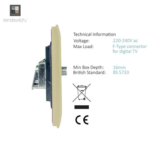 Trendi Switch ART-2SATGO, Artistic Modern 2 Gang Male F-Type Satellite Television Socket Champagne Gold, (25mm Back Box Required), 5yrs Warranty - 53635