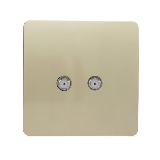 Trendi Switch ART-2SATGO, Artistic Modern 2 Gang Male F-Type Satellite Television Socket Champagne Gold, (25mm Back Box Required), 5yrs Warranty - 53635