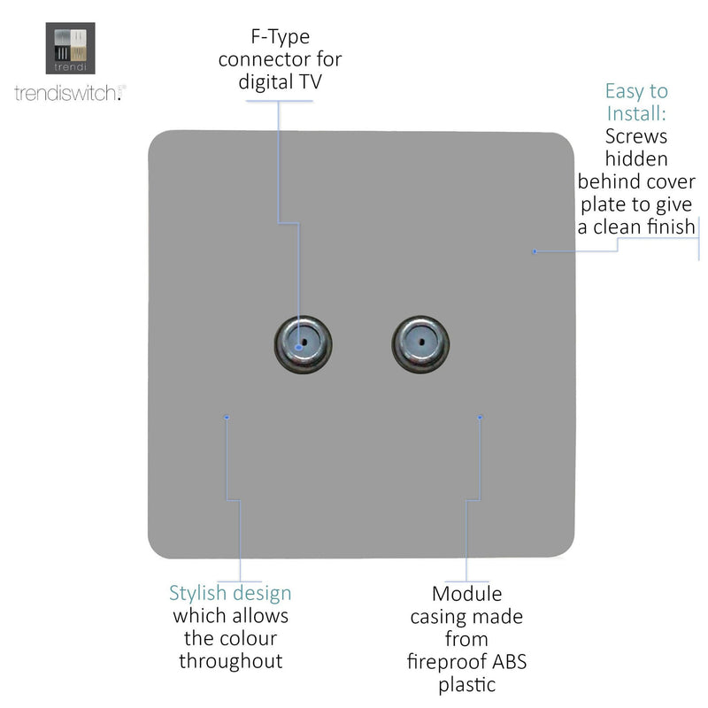 Load image into Gallery viewer, Trendi Switch ART-2SATLG, Artistic Modern 2 Gang Male F-Type Satellite Television Socket Light Grey, (25mm Back Box Required), 5yrs Warranty - 53636
