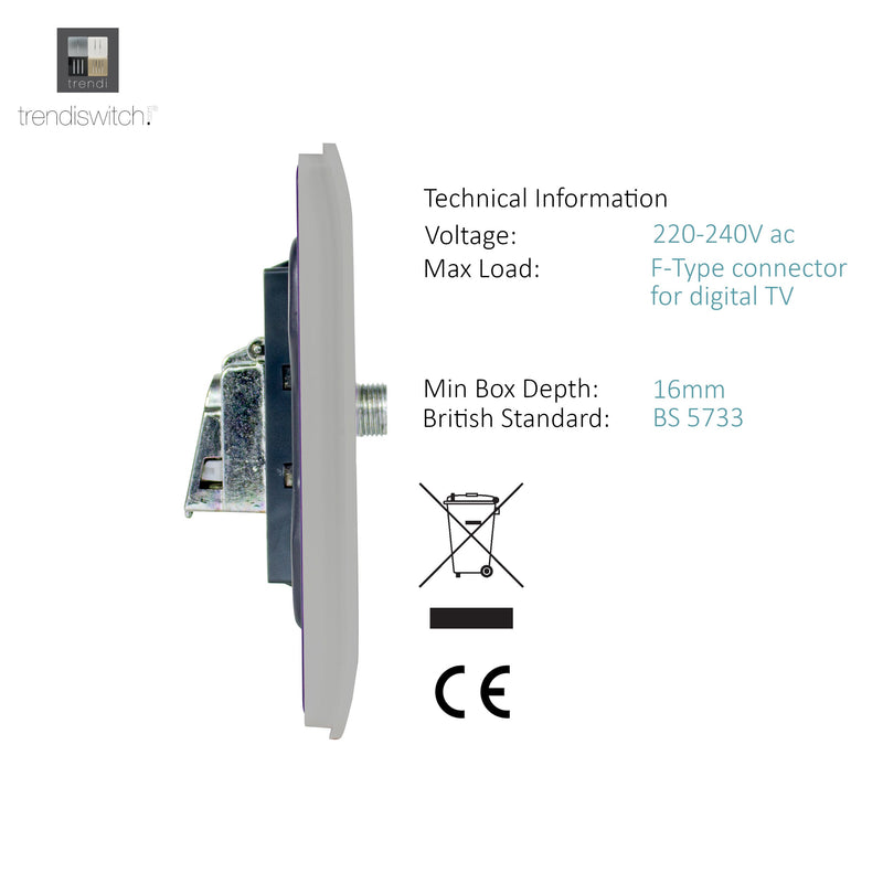 Load image into Gallery viewer, Trendi Switch ART-2SATLG, Artistic Modern 2 Gang Male F-Type Satellite Television Socket Light Grey, (25mm Back Box Required), 5yrs Warranty - 53636
