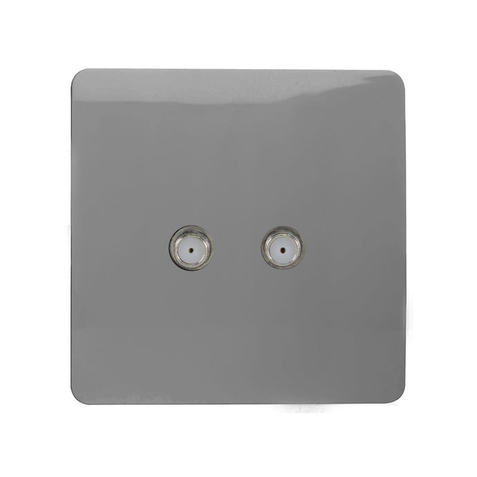 Trendi Switch ART-2SATLG, Artistic Modern 2 Gang Male F-Type Satellite Television Socket Light Grey, (25mm Back Box Required), 5yrs Warranty - 53636