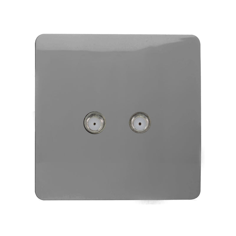 Load image into Gallery viewer, Trendi Switch ART-2SATLG, Artistic Modern 2 Gang Male F-Type Satellite Television Socket Light Grey, (25mm Back Box Required), 5yrs Warranty - 53636
