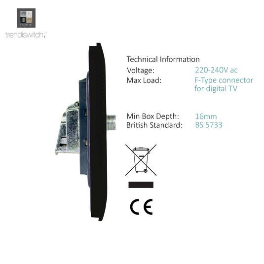 Trendi Switch ART-2SATMBK, Artistic Modern 2 Gang Male F-Type Satellite Television Socket Matt Black, (25mm Back Box Required), 5yrs Warranty - 53637