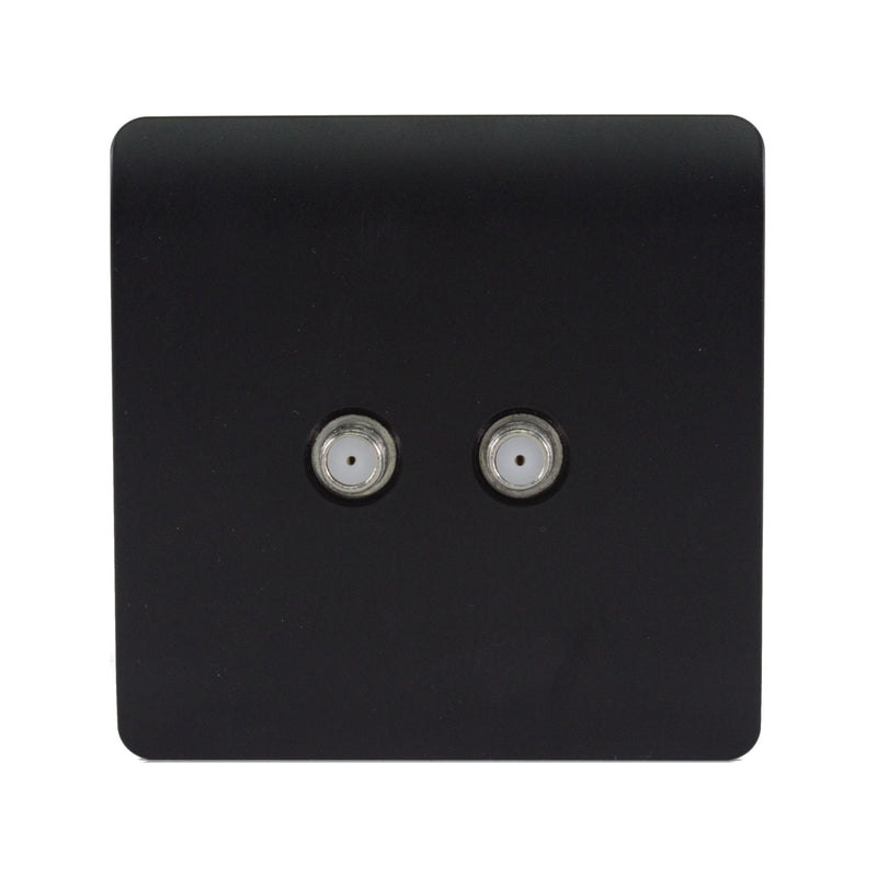 Load image into Gallery viewer, Trendi Switch ART-2SATMBK, Artistic Modern 2 Gang Male F-Type Satellite Television Socket Matt Black, (25mm Back Box Required), 5yrs Warranty - 53637
