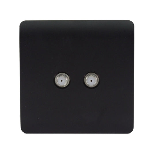 Trendi Switch ART-2SATMBK, Artistic Modern 2 Gang Male F-Type Satellite Television Socket Matt Black, (25mm Back Box Required), 5yrs Warranty - 53637