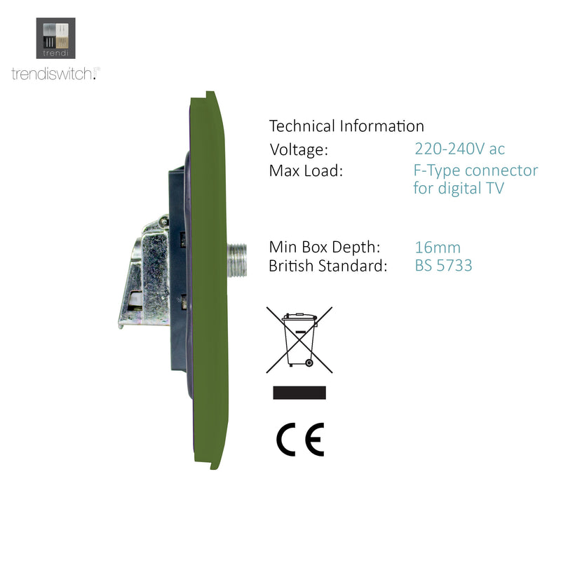 Load image into Gallery viewer, Trendi Switch ART-2SATMG, Artistic Modern 2 Gang Male F-Type Satellite Television Socket Moss Green, (25mm Back Box Required), 5yrs Warranty - 53639
