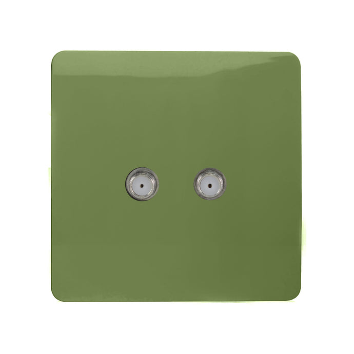 Trendi Switch ART-2SATMG, Artistic Modern 2 Gang Male F-Type Satellite Television Socket Moss Green, (25mm Back Box Required), 5yrs Warranty - 53639