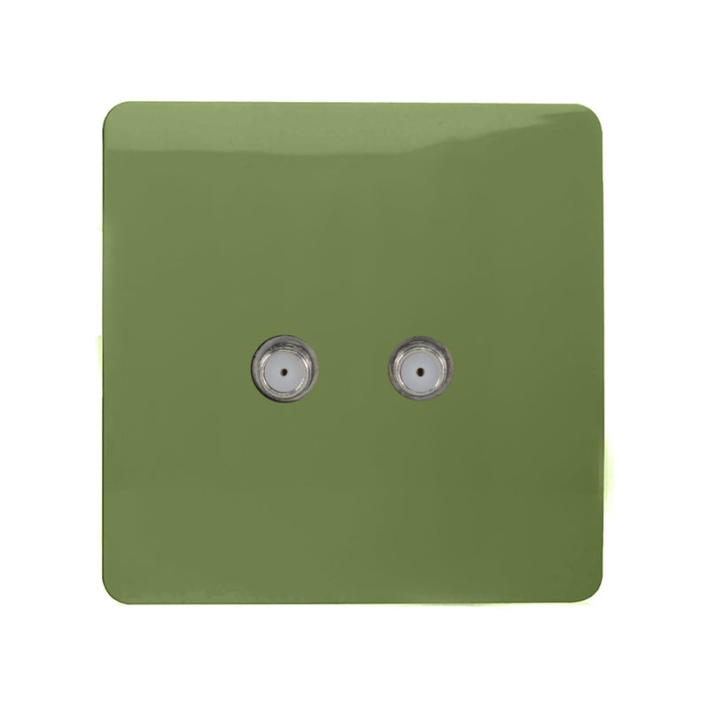 Load image into Gallery viewer, Trendi Switch ART-2SATMG, Artistic Modern 2 Gang Male F-Type Satellite Television Socket Moss Green, (25mm Back Box Required), 5yrs Warranty - 53639
