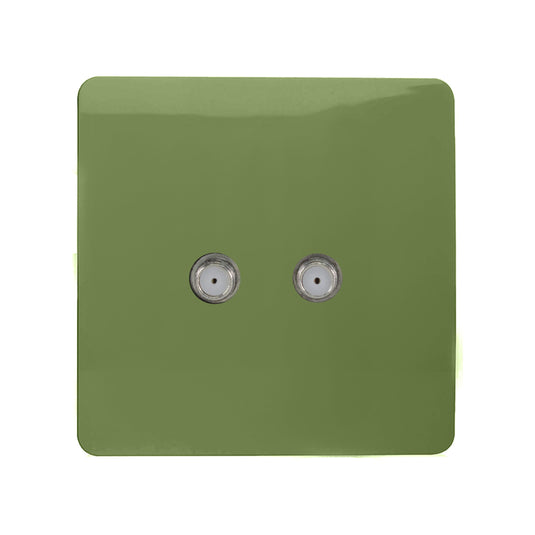 Trendi Switch ART-2SATMG, Artistic Modern 2 Gang Male F-Type Satellite Television Socket Moss Green, (25mm Back Box Required), 5yrs Warranty - 53639