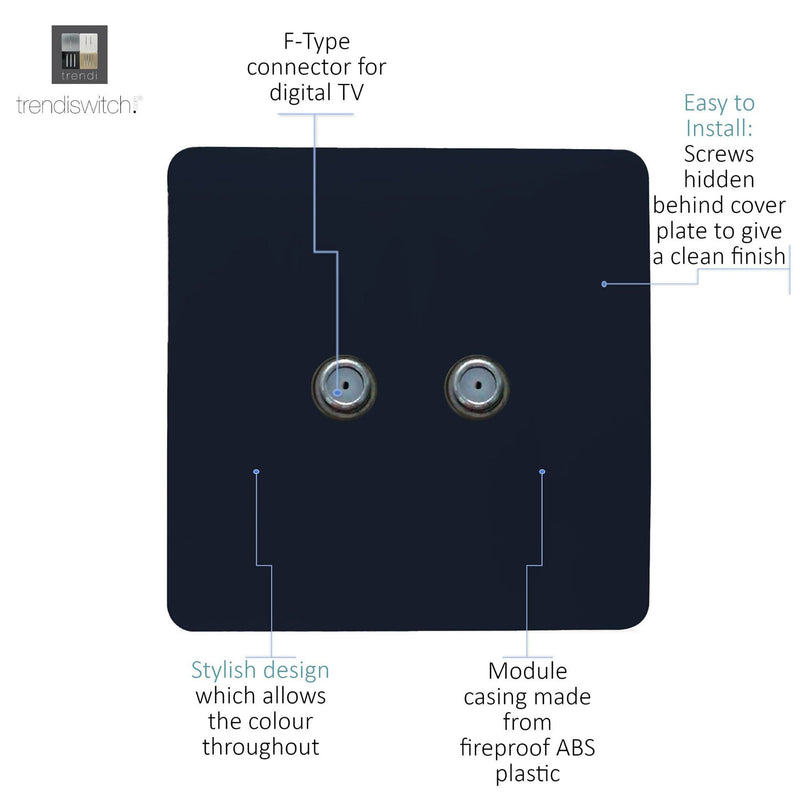 Load image into Gallery viewer, Trendi Switch ART-2SATNV, Artistic Modern 2 Gang Male F-Type Satellite Television Socket Navy, (25mm Back Box Required), 5yrs Warranty - 53640
