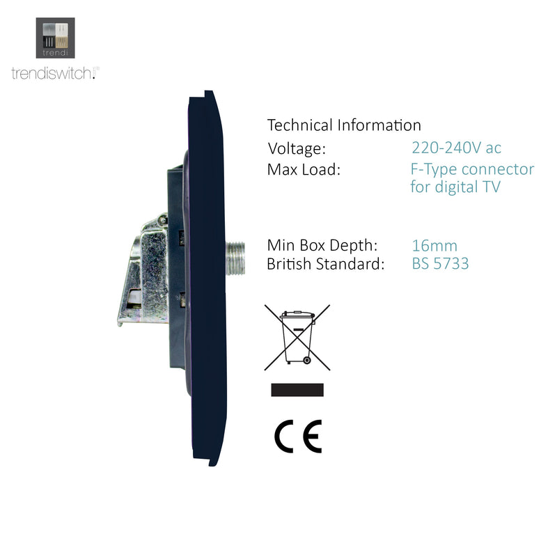 Load image into Gallery viewer, Trendi Switch ART-2SATNV, Artistic Modern 2 Gang Male F-Type Satellite Television Socket Navy, (25mm Back Box Required), 5yrs Warranty - 53640
