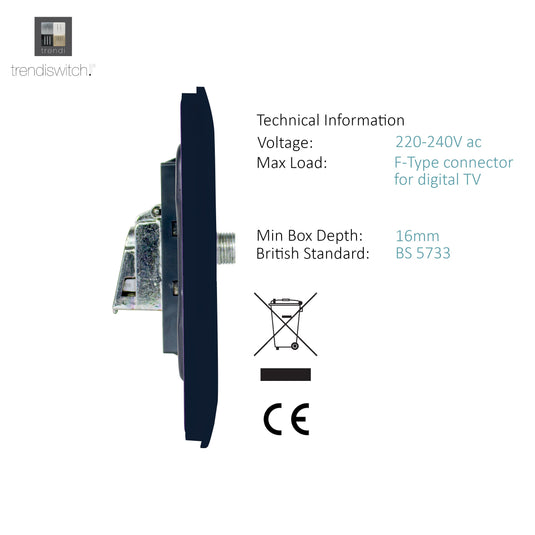 Trendi Switch ART-2SATNV, Artistic Modern 2 Gang Male F-Type Satellite Television Socket Navy, (25mm Back Box Required), 5yrs Warranty - 53640