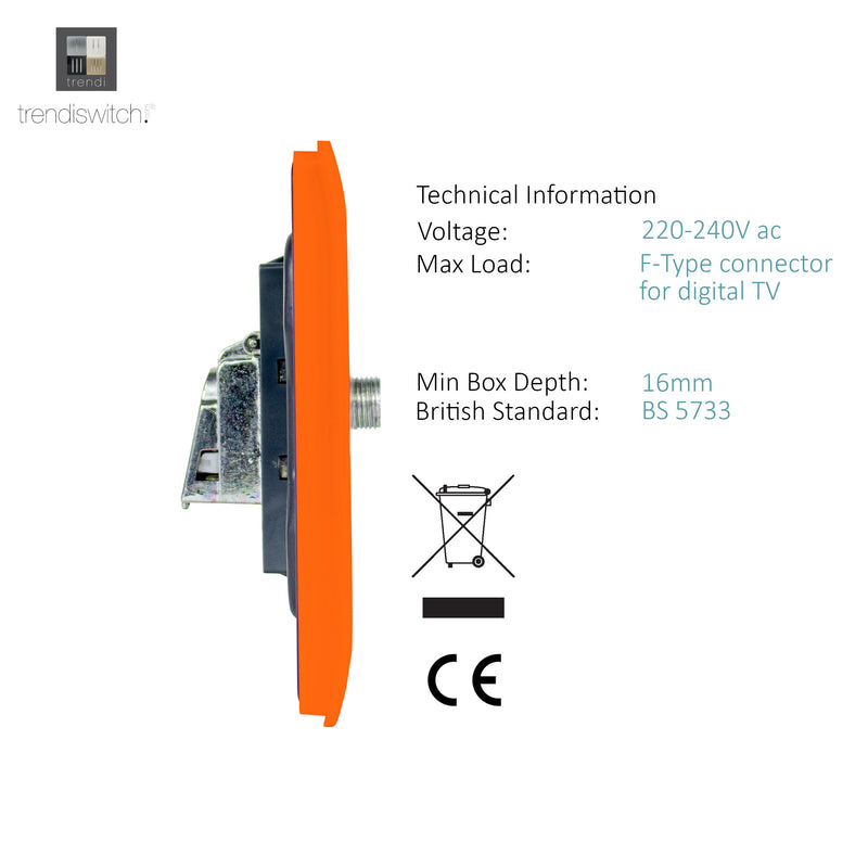 Load image into Gallery viewer, Trendi Switch ART-2SATOR, Artistic Modern 2 Gang Male F-Type Satellite Television Socket Orange, (25mm Back Box Required), 5yrs Warranty - 53642
