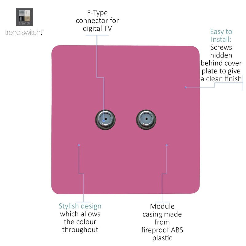 Load image into Gallery viewer, Trendi Switch ART-2SATPK, Artistic Modern 2 Gang Male F-Type Satellite Television Socket Pink, (25mm Back Box Required), 5yrs Warranty - 53643
