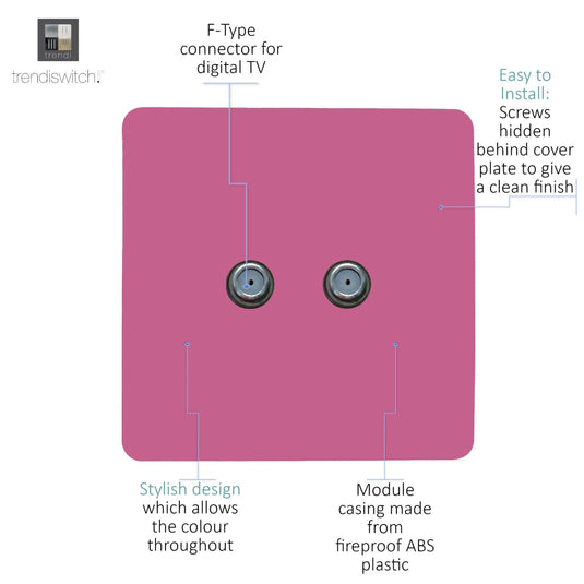 Trendi Switch ART-2SATPK, Artistic Modern 2 Gang Male F-Type Satellite Television Socket Pink, (25mm Back Box Required), 5yrs Warranty - 53643