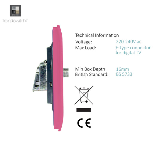 Trendi Switch ART-2SATPK, Artistic Modern 2 Gang Male F-Type Satellite Television Socket Pink, (25mm Back Box Required), 5yrs Warranty - 53643