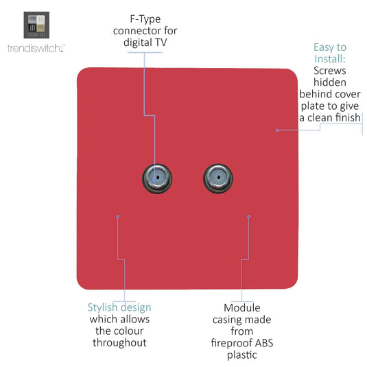 Trendi Switch ART-2SATSB, Artistic Modern 2 Gang Male F-Type Satellite Television Socket Strawberry, (25mm Back Box Required), 5yrs Warranty - 53645