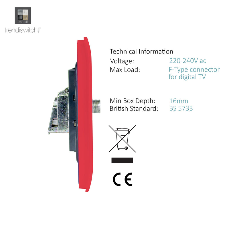 Load image into Gallery viewer, Trendi Switch ART-2SATSB, Artistic Modern 2 Gang Male F-Type Satellite Television Socket Strawberry, (25mm Back Box Required), 5yrs Warranty - 53645
