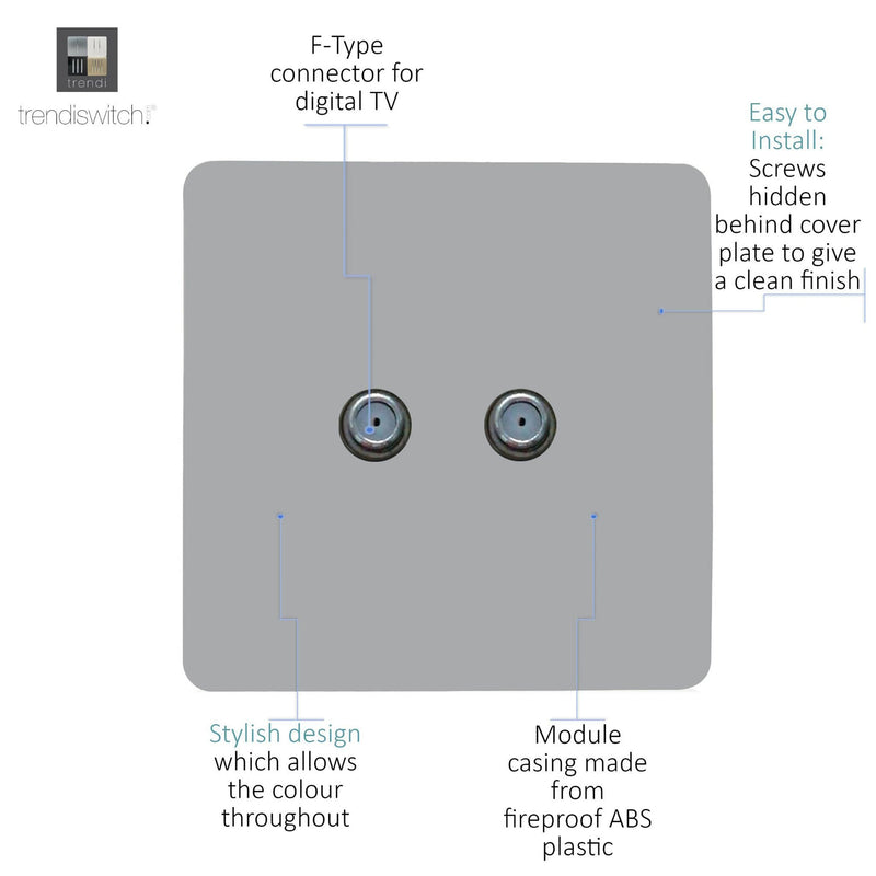 Load image into Gallery viewer, Trendi Switch ART-2SATSI, Artistic Modern 2 Gang Male F-Type Satellite Television Socket Platinum Silver, (25mm Back Box Required), 5yrs Warranty - 53646
