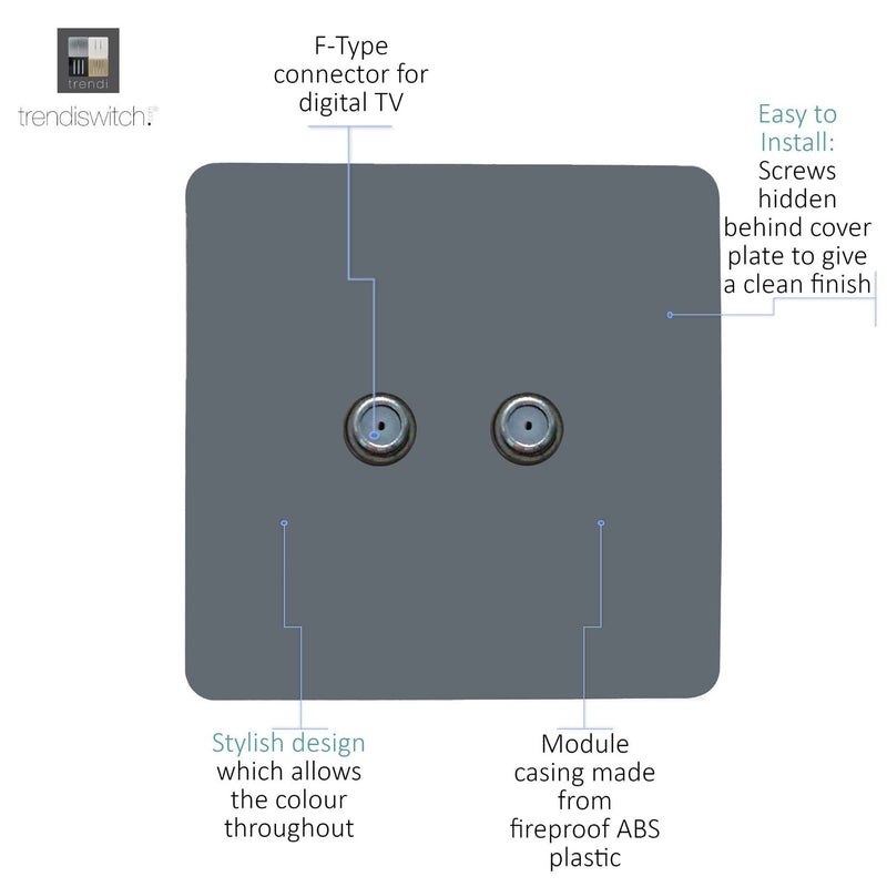 Load image into Gallery viewer, Trendi Switch ART-2SATWG, Artistic Modern 2 Gang Male F-Type Satellite Television Socket Warm Grey, (25mm Back Box Required), 5yrs Warranty - 53648
