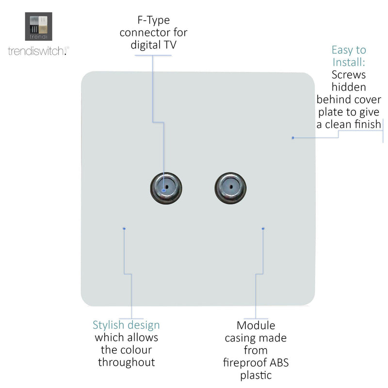 Load image into Gallery viewer, Trendi Switch ART-2SATWH, Artistic Modern 2 Gang Male F-Type Satellite Television Socket Ice White, (25mm Back Box Required), 5yrs Warranty - 53649
