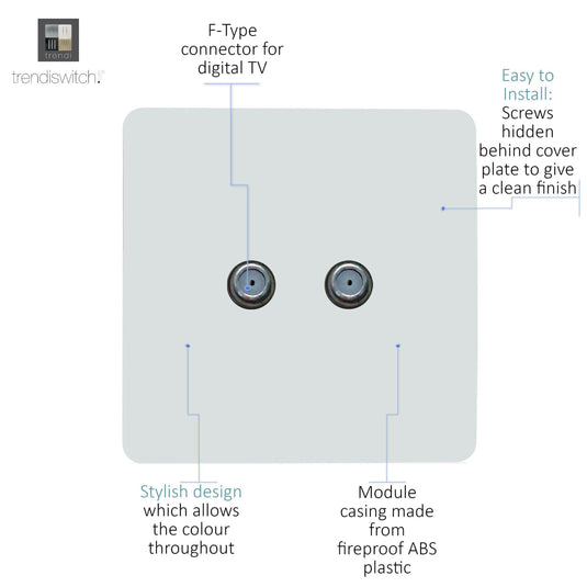 Trendi Switch ART-2SATWH, Artistic Modern 2 Gang Male F-Type Satellite Television Socket Ice White, (25mm Back Box Required), 5yrs Warranty - 53649