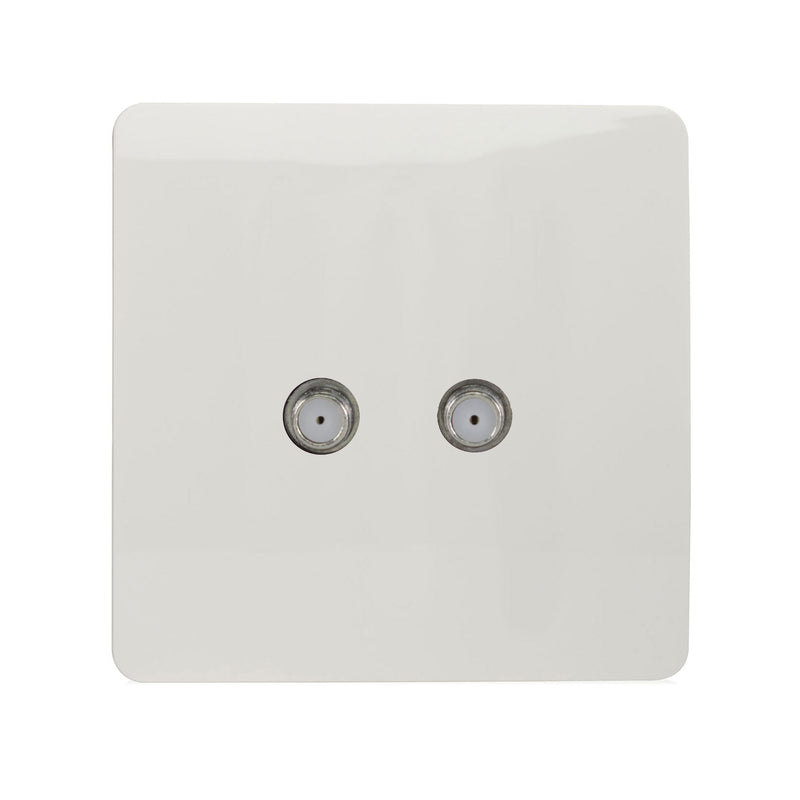 Load image into Gallery viewer, Trendi Switch ART-2SATWH, Artistic Modern 2 Gang Male F-Type Satellite Television Socket Ice White, (25mm Back Box Required), 5yrs Warranty - 53649
