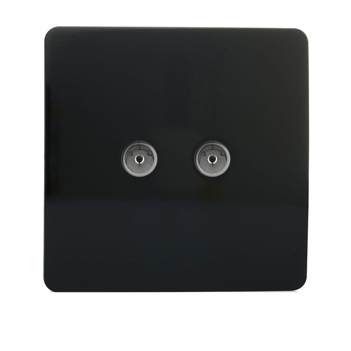 Trendi Switch ART-2TVSBK, Artistic Modern Twin TV Co-Axial Outlet Gloss Black Finish, BRITISH MADE, (25mm Back Box Required), 5yrs Warranty - 43847