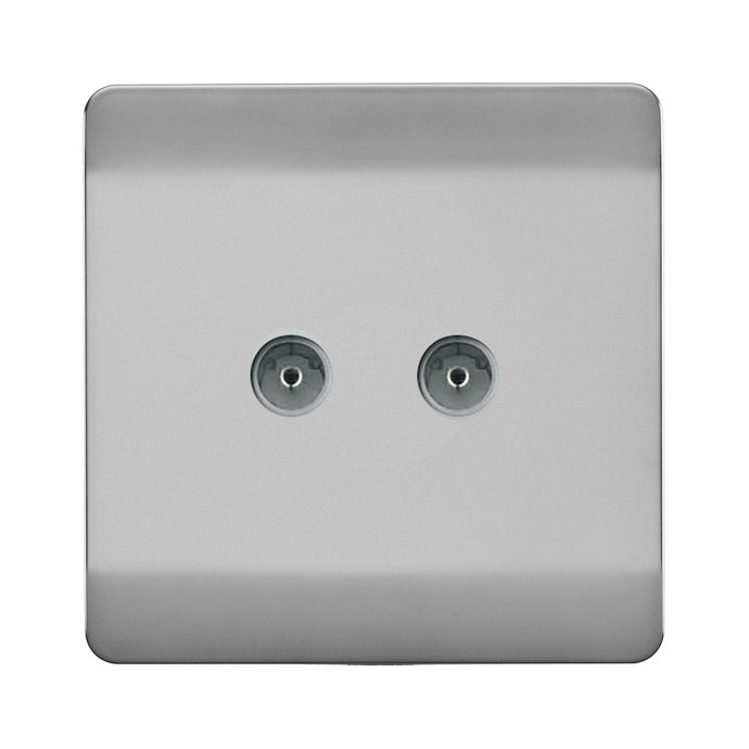 Trendi Switch ART-2TVSBS, Artistic Modern Twin TV Co-Axial Outlet Brushed Steel Finish, BRITISH MADE, (25mm Back Box Required), 5yrs Warranty - 53668